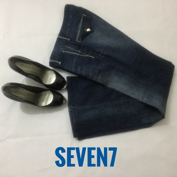 Seven7 Blue Jean Size 8 Flare Leg Distress Stretch - Picture 1 of 8